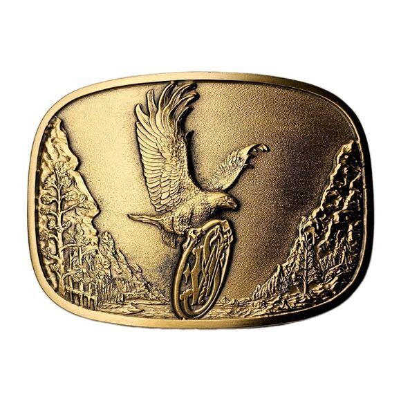 VTG SMITH & WESSON BRASS BELT BUCKLE EAGLE IN FLIGHT w LOGO #677 1980s BRAND NEW - Picture 3 of 9